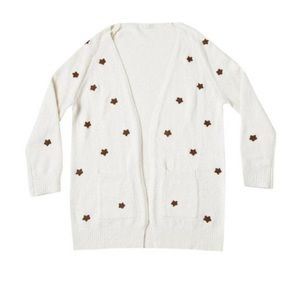 rylee and cru ivory stars soft plush open cardigan with pockets
